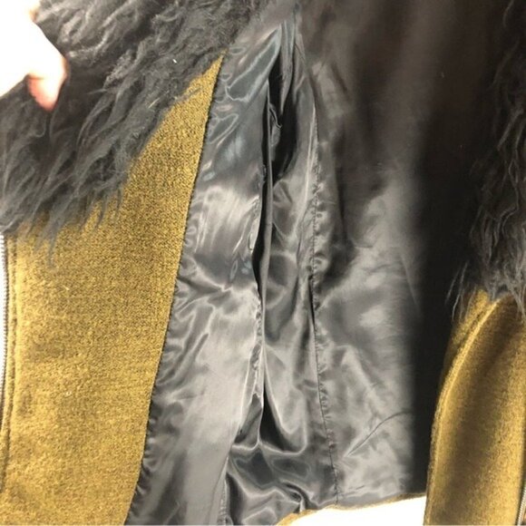 H&M Women Sz S Wool Blend Faux Fur Moto Jacket Olive Casual Fall Coat Aviator - Picture 7 of 13